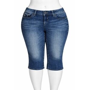 Vigoss Women's Capri Jeans 18 Mid Rise 5 Pocket Embroidered Thick Stitch Stretch